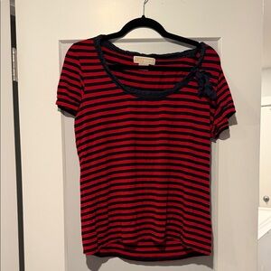 Michael Kors Red and Black Striped Short Sleeve Top